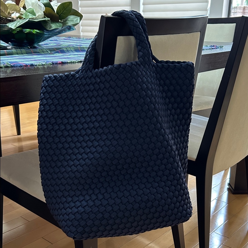 Naghedi Navy Blue Woven Tote Bag